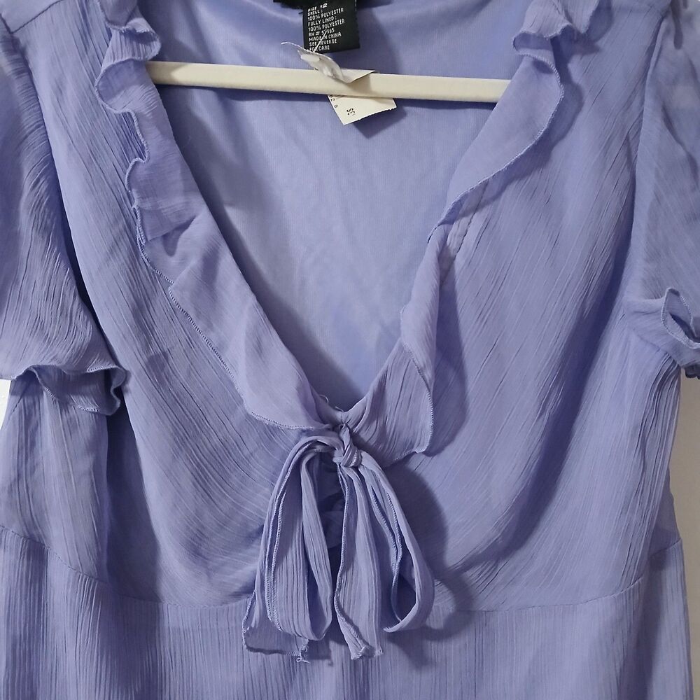 Requirements Womens Purple V Neck Ruffled Short Sleeves Tie Chiffon Blouse 12 - Picture 2 of 8